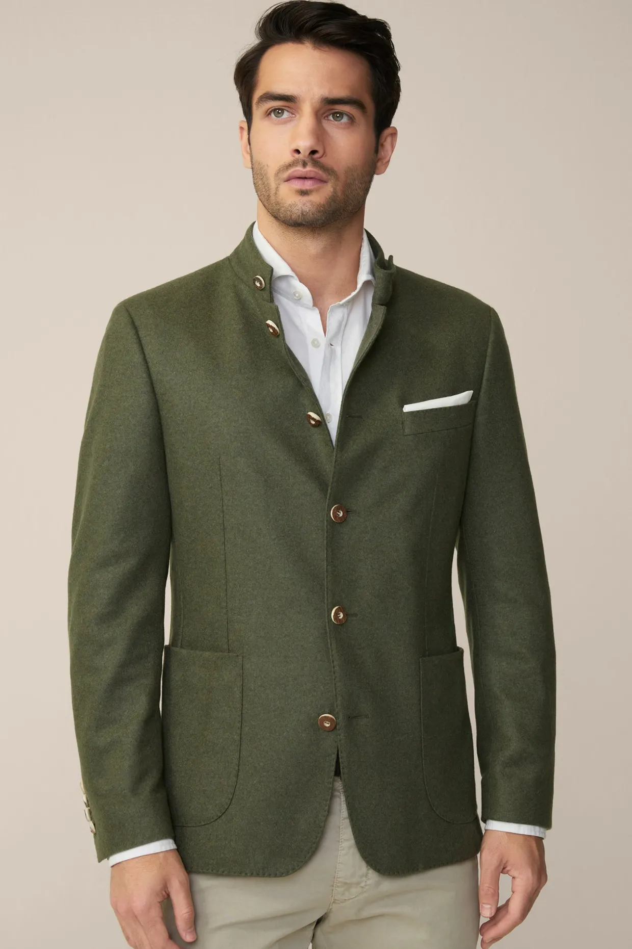 Cashmere-Trachten-Janker Sendling In Oliv Meliert