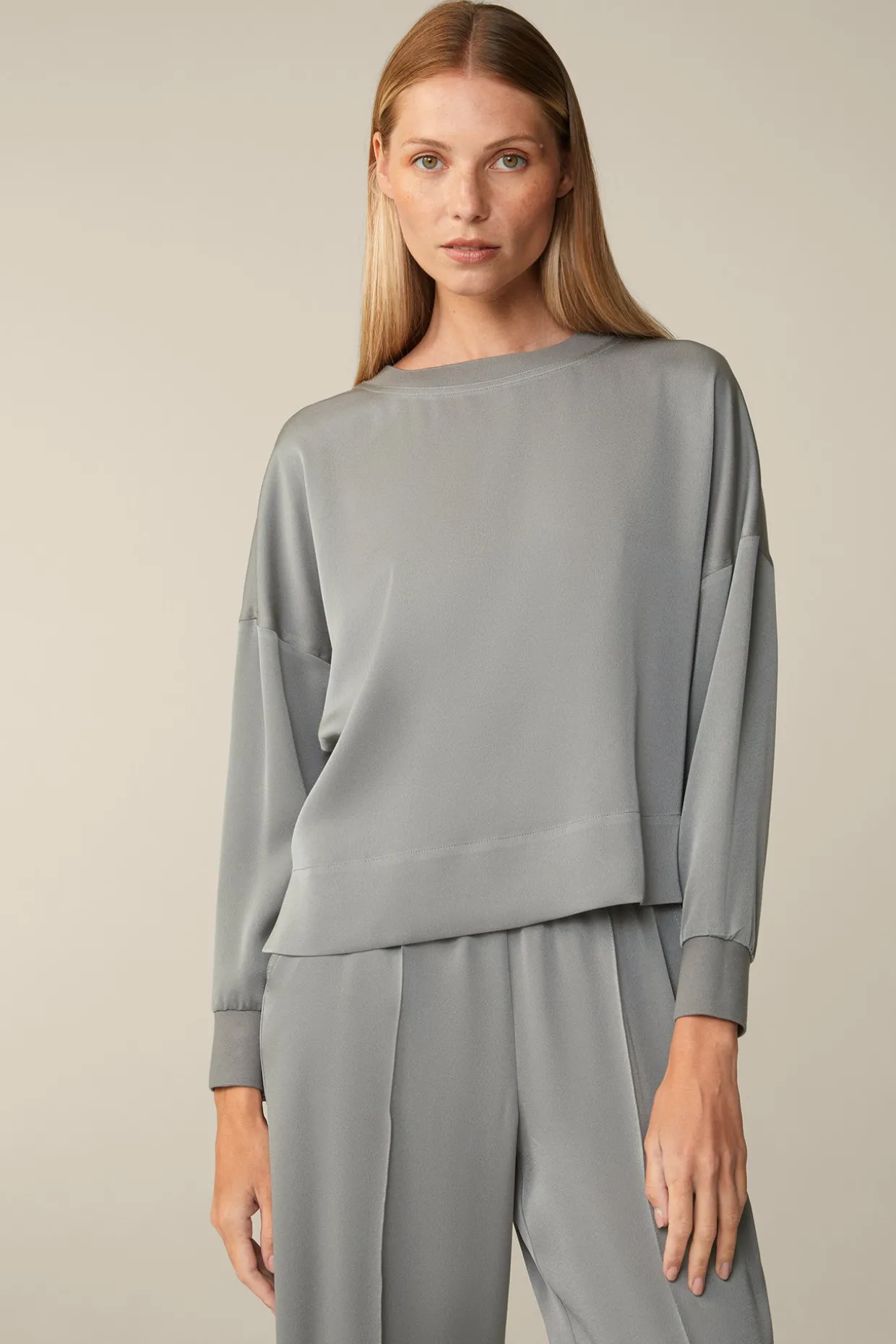 Crepe-Langarm-Bluse In