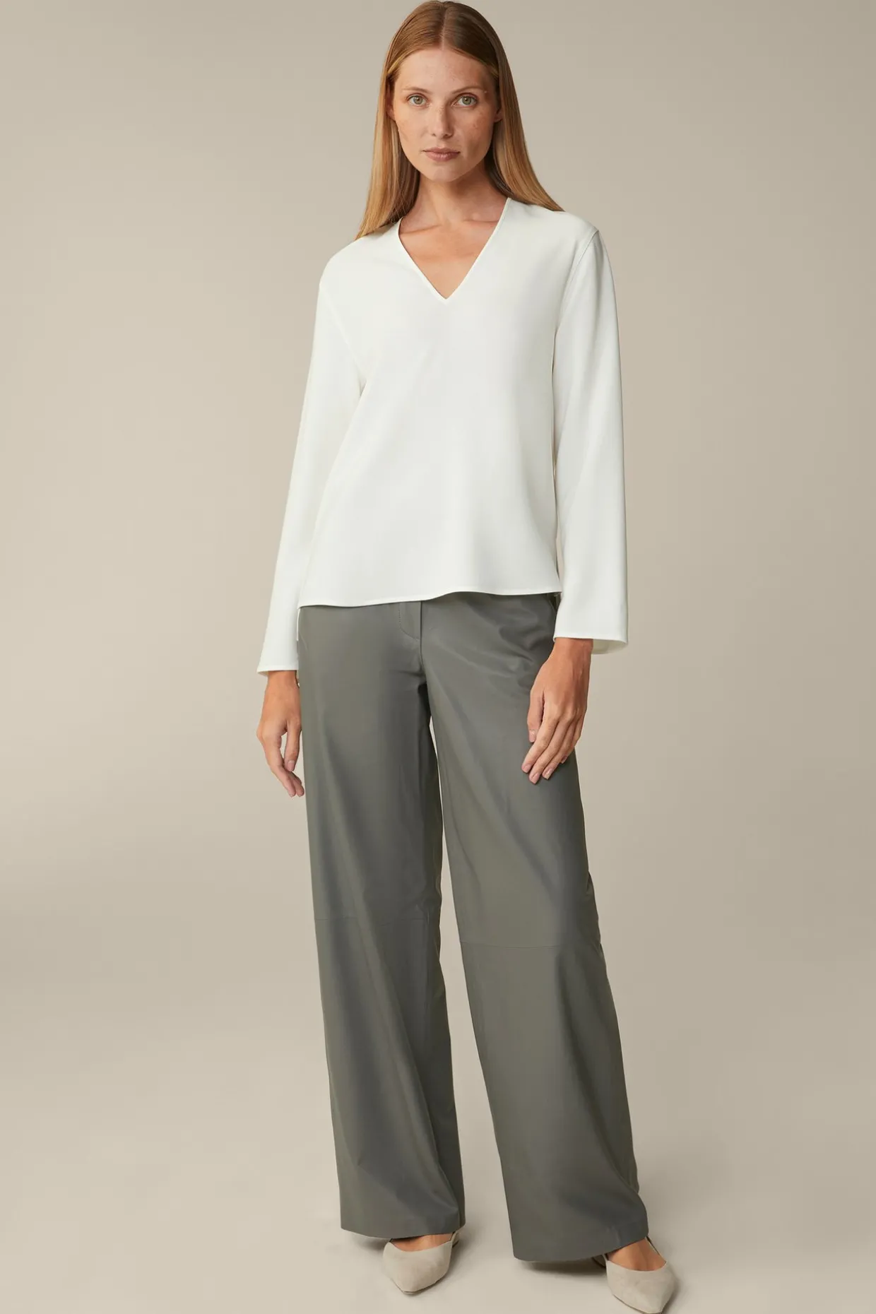 Crepe-Langarm-Bluse In