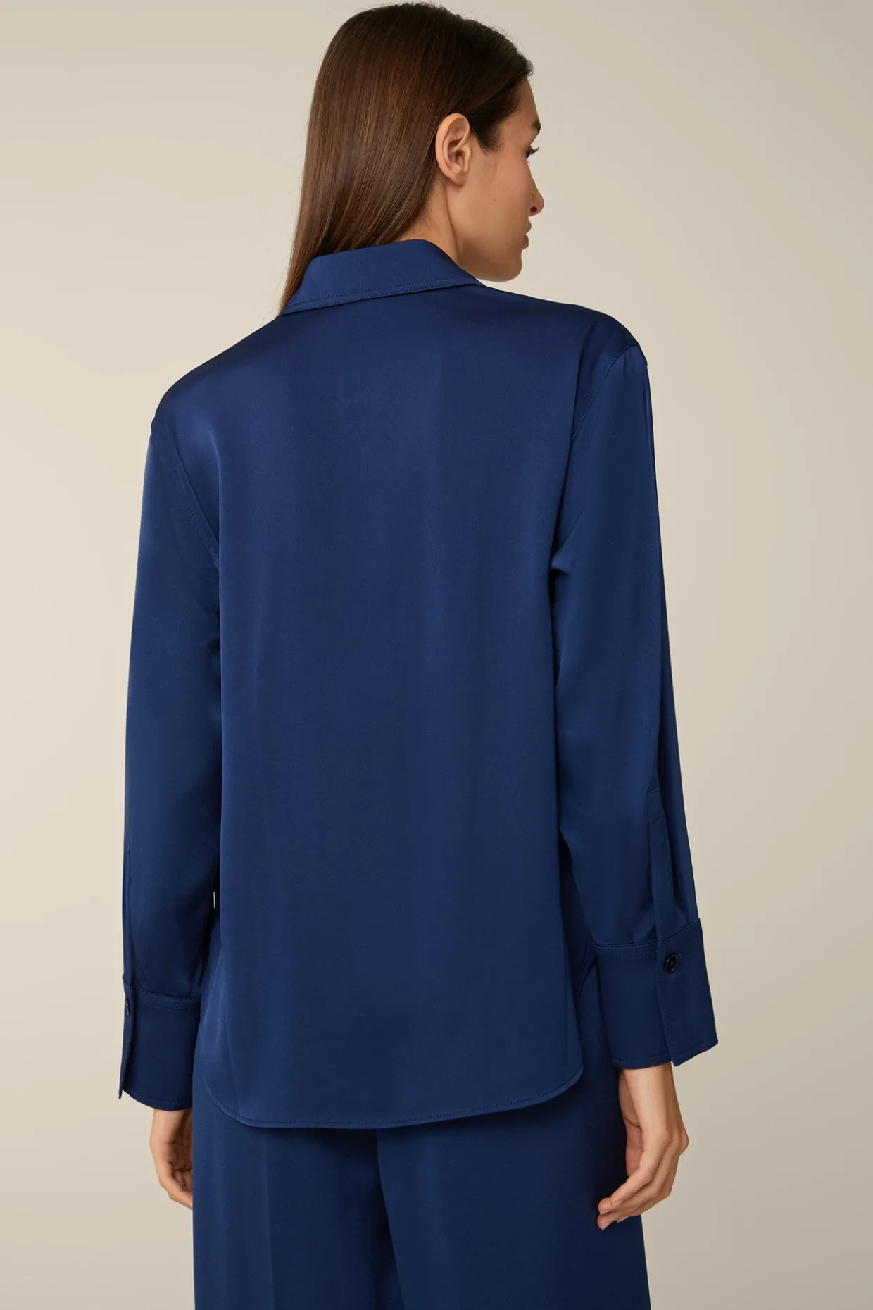 Crepe-Langarm-Hemd-Bluse In