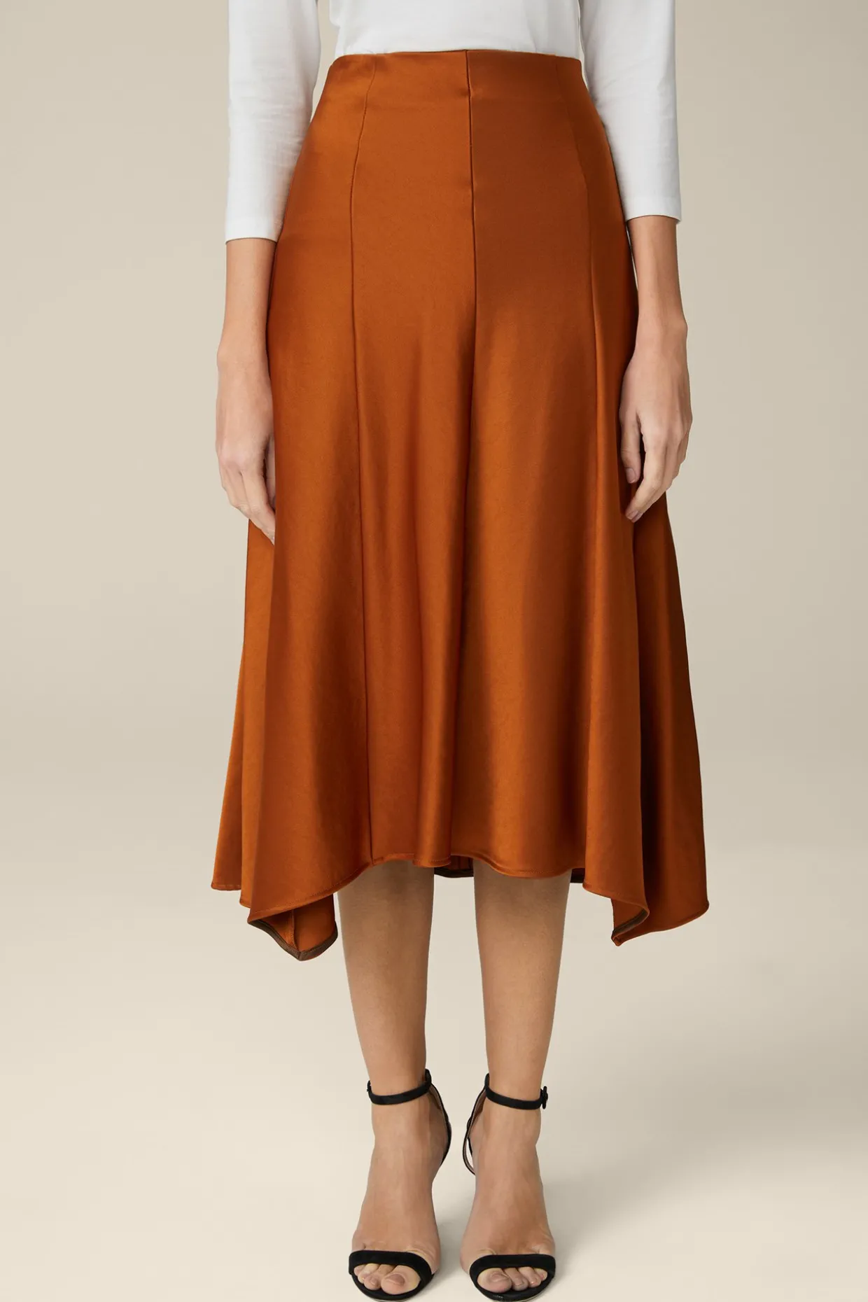 Duchesse-Satin-Rock In Midi-Lange In Kupfer