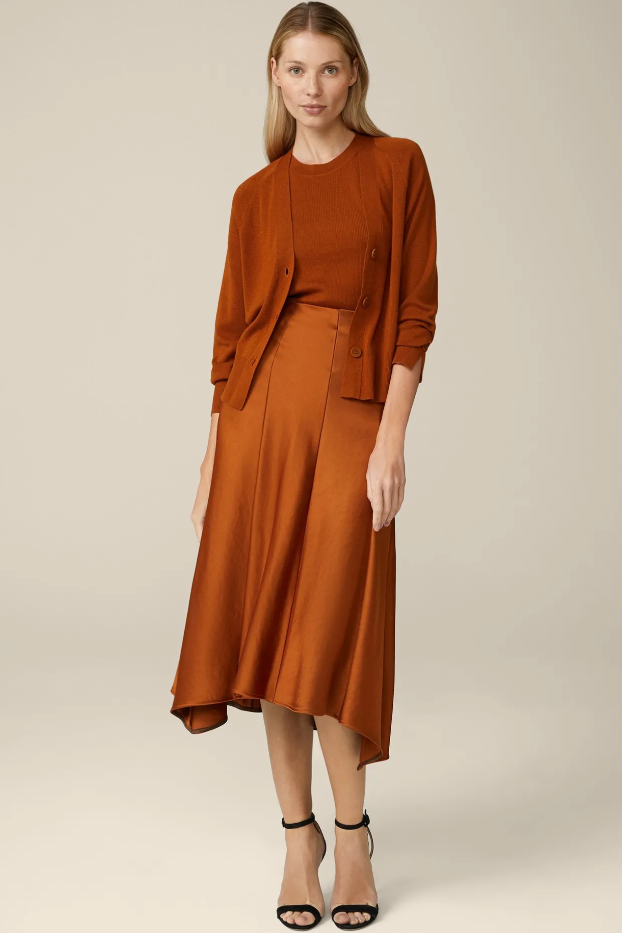 Duchesse-Satin-Rock In Midi-Lange In Kupfer