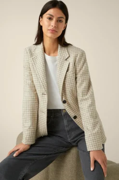Jersey-Blazer In Beige-Ecru Gemustert