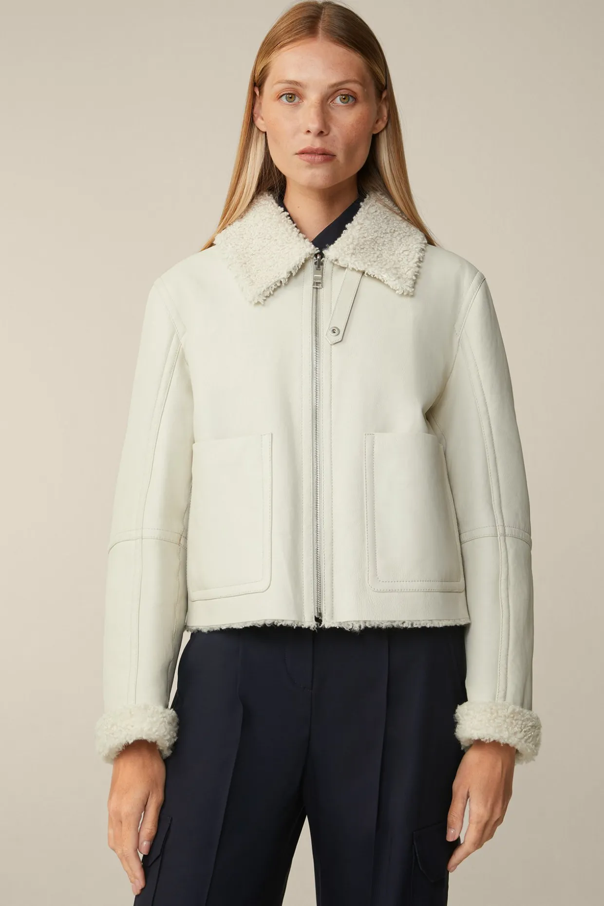Lammfell-Wende-Biker-Jacke In