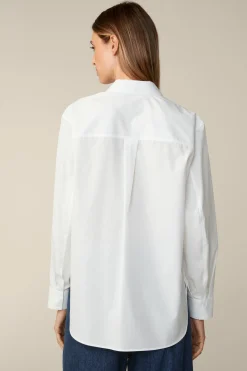 Popeline-Baumwoll-Hemd-Long-Bluse In