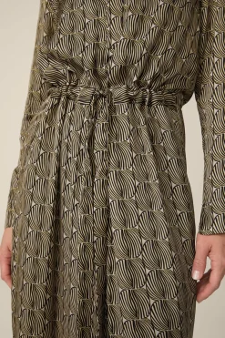 Print-Hemdblusen-Kleid Aus Viskose In Schwarz-Beige Gemustert
