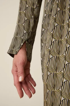 Print-Hemdblusen-Kleid Aus Viskose In Schwarz-Beige Gemustert