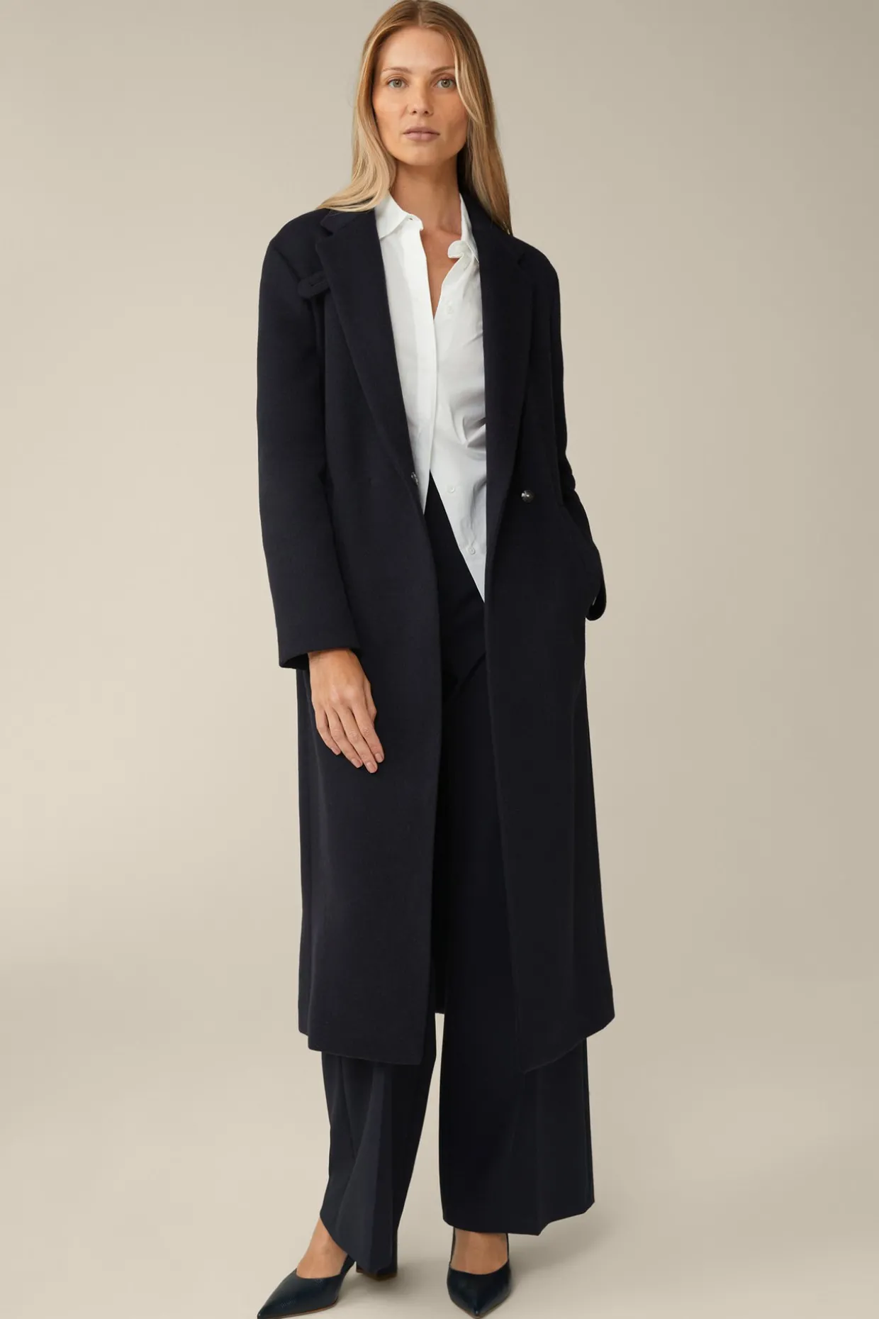 Schurwoll-Roben-Mantel Mit Cashmere In