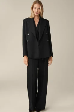 Schurwoll-Twill-Doppelreiher-Blazer Mit Nadelstreifen In