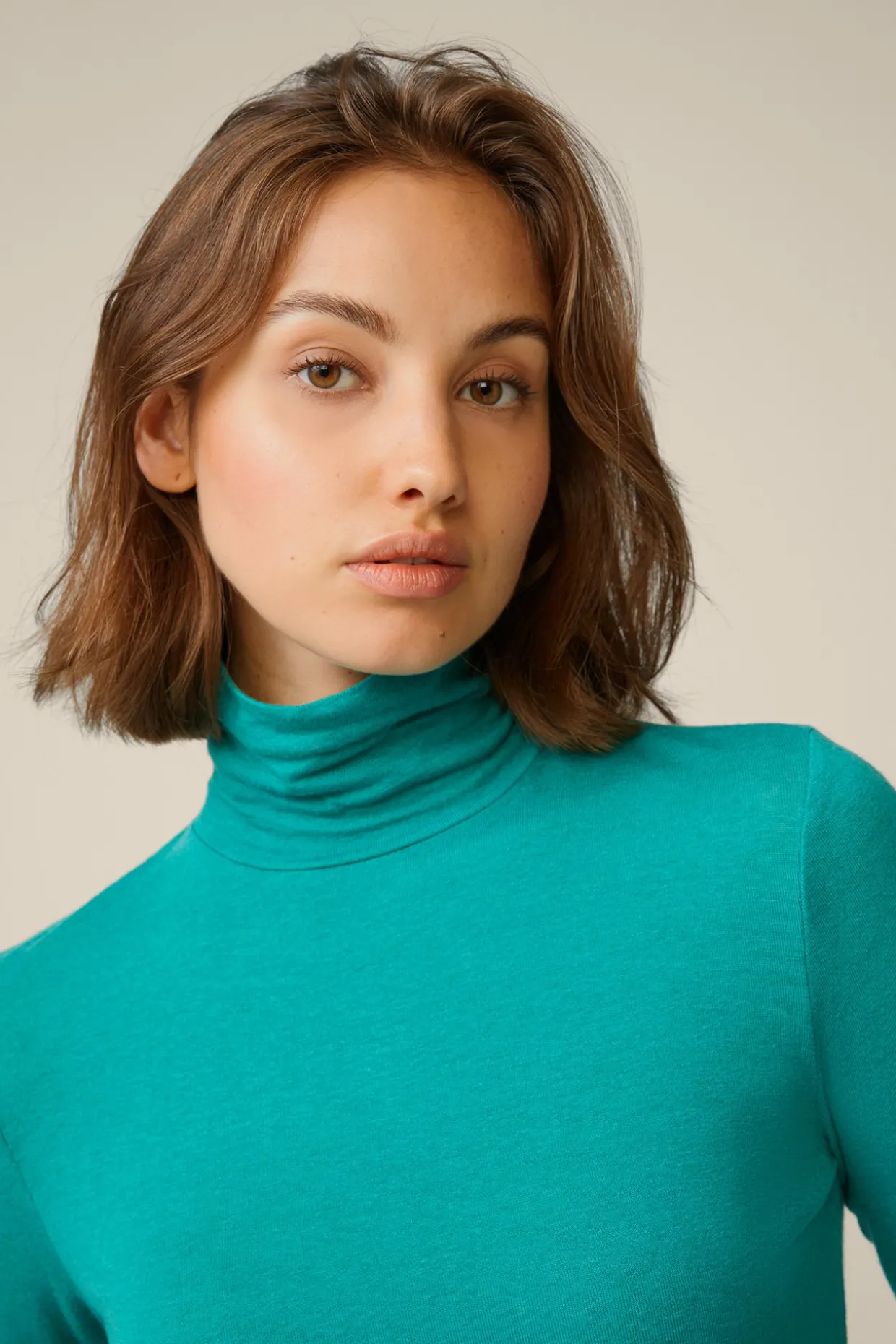 Tencel-Wollstretch-Rollkragen-Shirt In