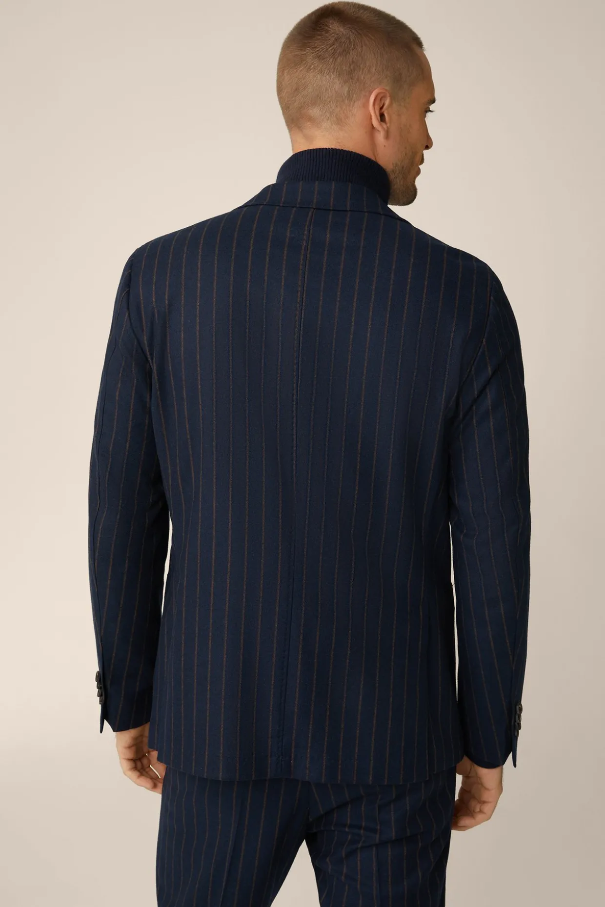 Wollmix-Baukasten-Sakko Giro In Navy Mit Braunen Nadelstreifen