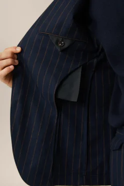 Wollmix-Baukasten-Sakko Giro In Navy Mit Braunen Nadelstreifen