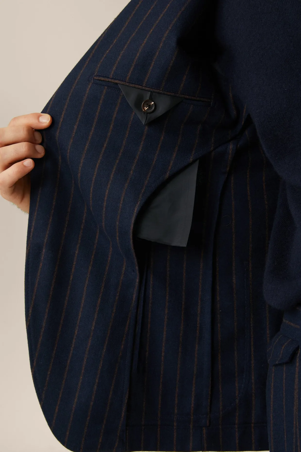 Wollmix-Baukasten-Sakko Giro In Navy Mit Braunen Nadelstreifen