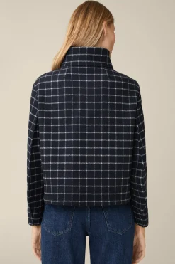 Wollmix-Cape-Jacke In Navy-Weiss Kariert